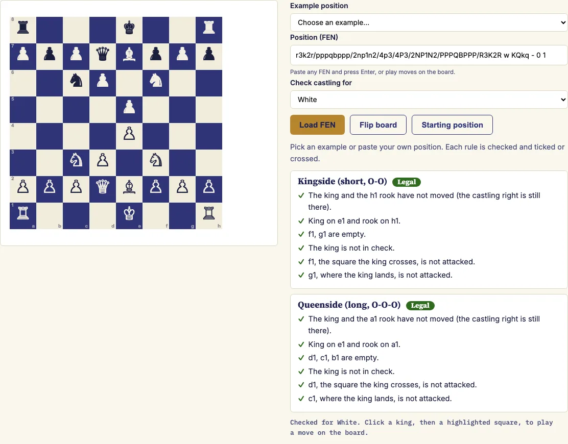 Castling in chess example