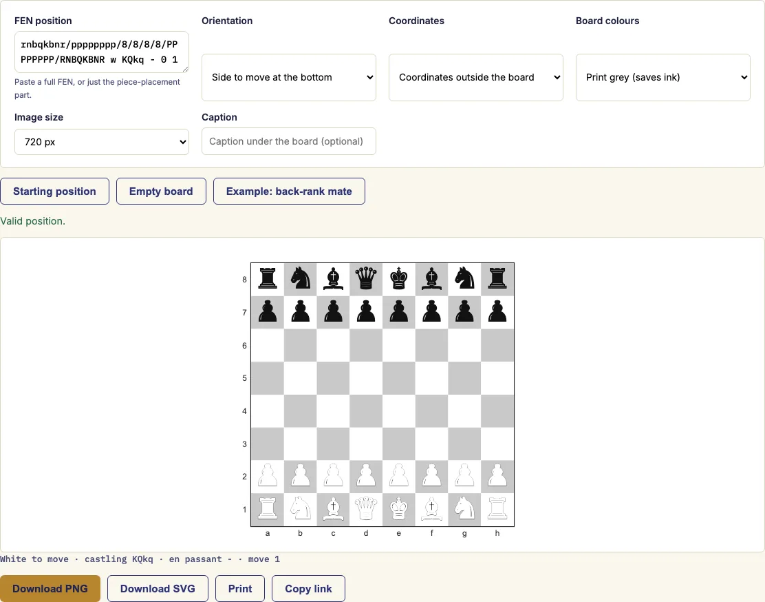 Chess diagram setup example