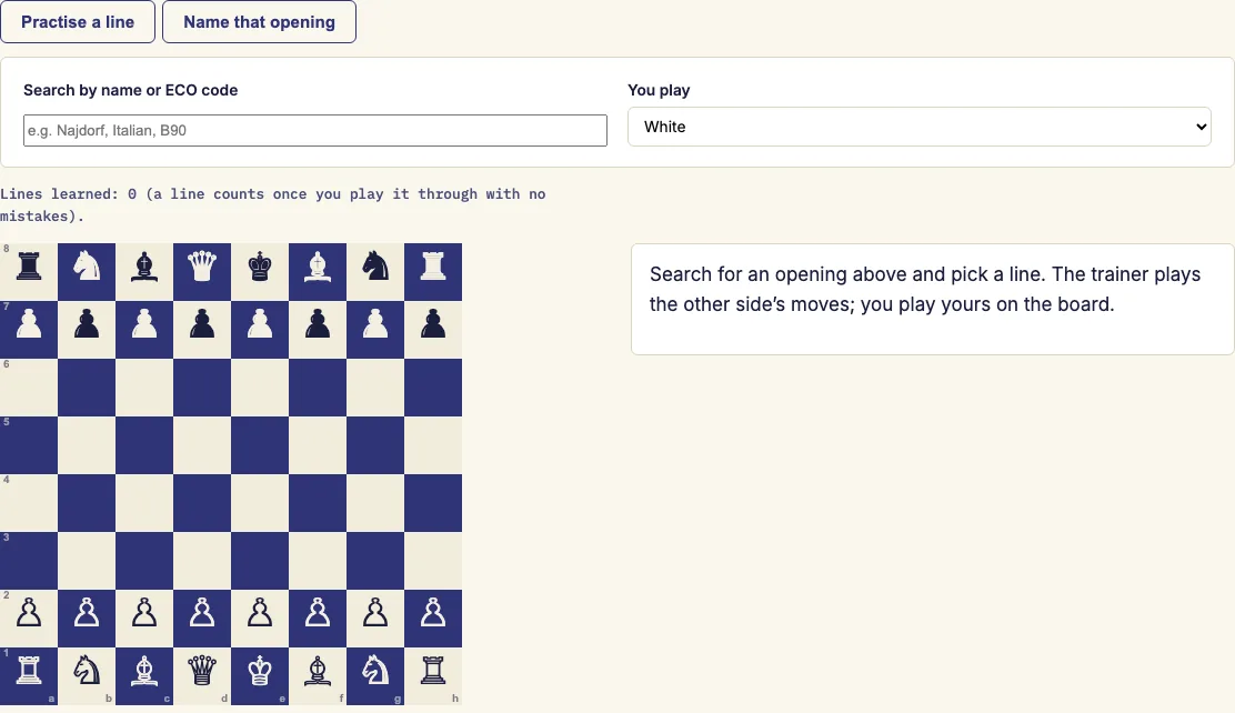 Chess opening trainer example