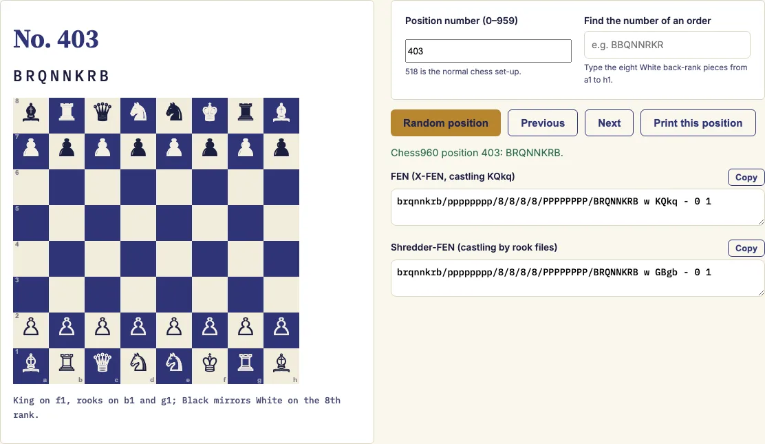 Chess960 example