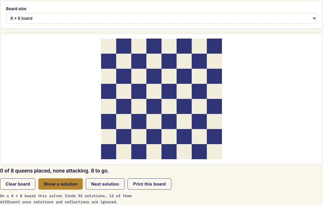 Eight queens puzzle example