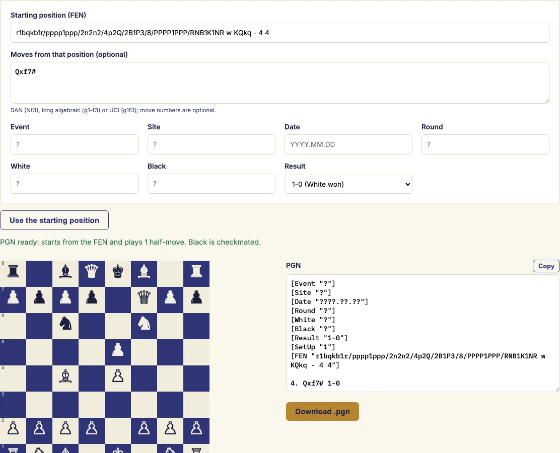 Fen to pgn example
