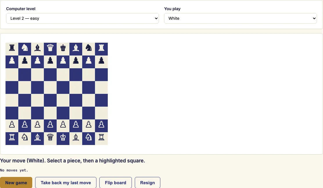 Play chess against the computer example