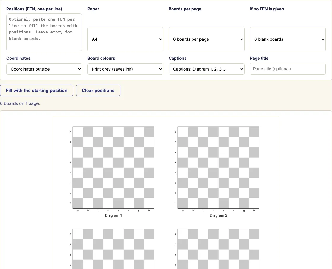 Chess board printable example