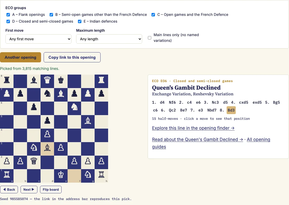 Random chess opening generator example